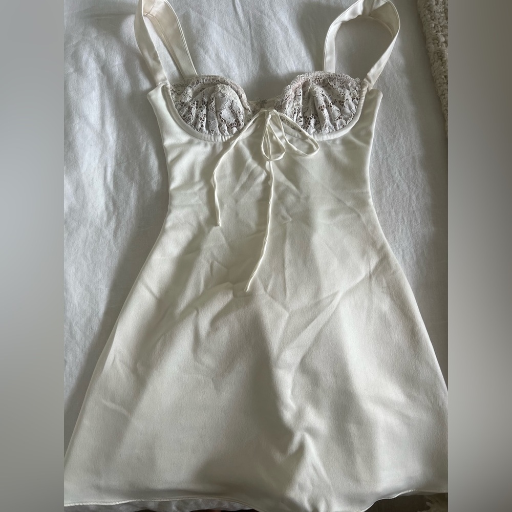 house of CB adriana lace white stain dress